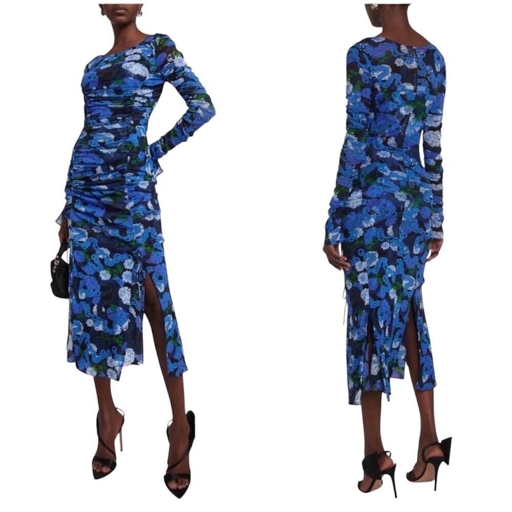 Diane Von Furstenberg Corinne Dragon Ruched Stretch Mesh Dress Women’s Medium - Picture 2 of 8